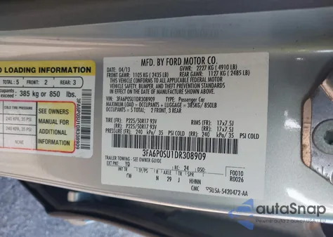 2013 Ford Fusion Energi Titanium from USA, damaged, VIN 3FA6P0SU1DR308909